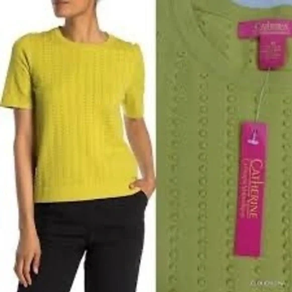 Catherine Malandrino Short‎ Sleeve Crew Neck Textured Knit Top Salmon Xsmall P - Picture 6 of 6